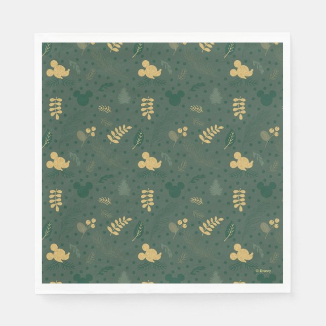 Yuletide Joy | Mickey Green & Gold Holiday Pattern Napkin (Front)