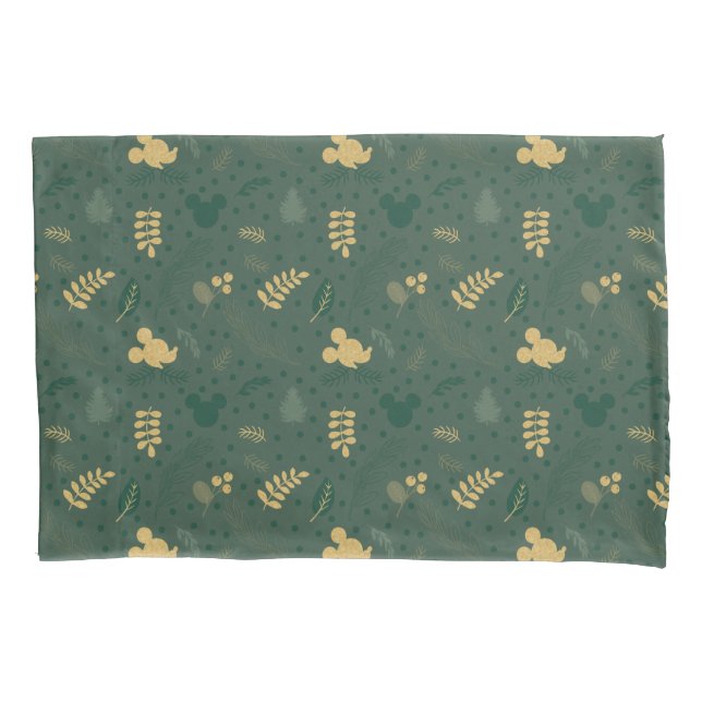 Yuletide Joy | Mickey Green & Gold Holiday Pattern Pillowcase (Front)
