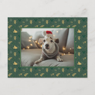 Yuletide Joy   Mickey Green & Gold Holiday Pattern Postcard