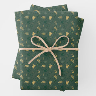 Yuletide Joy Mickey Green & Gold Holiday Pattern Wrapping Paper Sheet