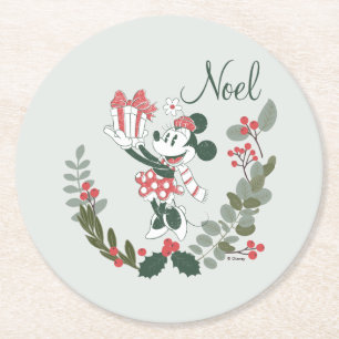 Yuletide Joy   Minnie Noel Round Paper Coaster