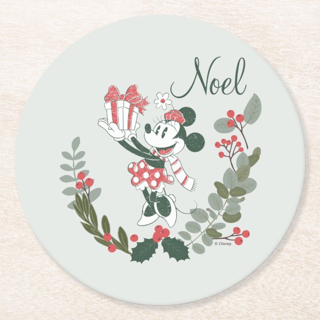 Yuletide Joy | Minnie Noel Round Paper Coaster (Front)