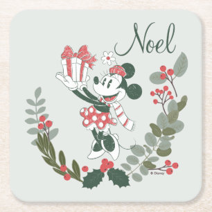 Yuletide Joy   Minnie Noel Square Paper Coaster
