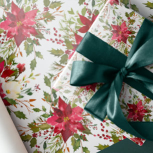 Yuletide   Poinsettia  berries christmas festive Wrapping Paper