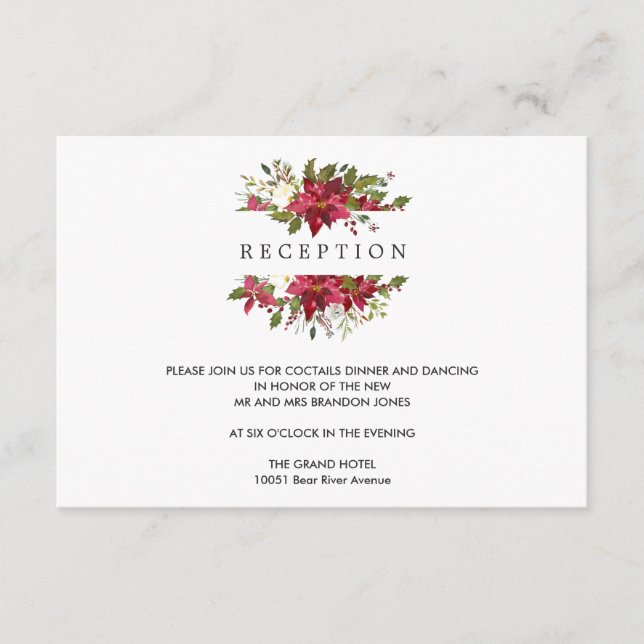 Yuletide | Poinsettia WEDDING  Reception Enclosure Card (Front)