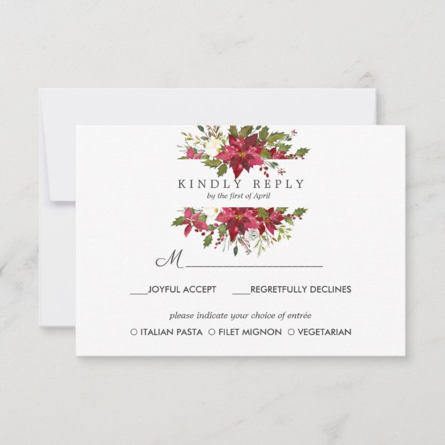 Yuletide | Poinsettia Wedding  RSVP MEAL OPTION Card (Front)