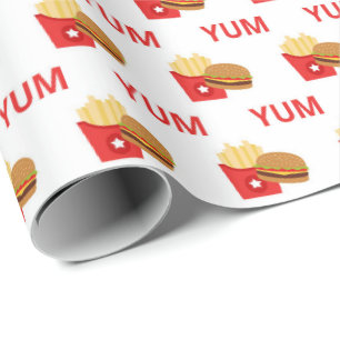 Yum burgers and fries party wrap wrapping paper