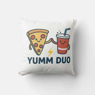 Yumm Duo Pizza and Soda Cute Cartoon Throw Pillow