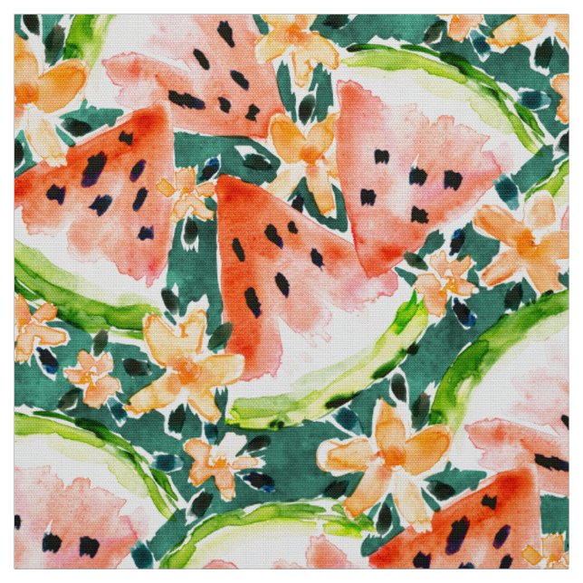 YUMMER SUMMER Watercolor Watermelons Fabric (Swatch)