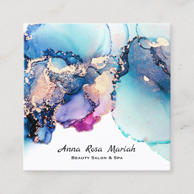 *~* Yummy Abstract Turquoise Gold Gilded Teal AP29 Square Business Card (Front)