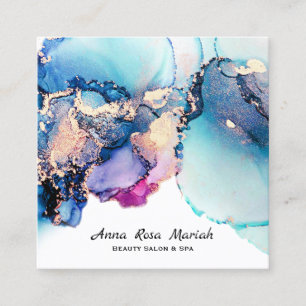 *~* Yummy Abstract Turquoise Gold Gilded Teal Bold Square Business Card