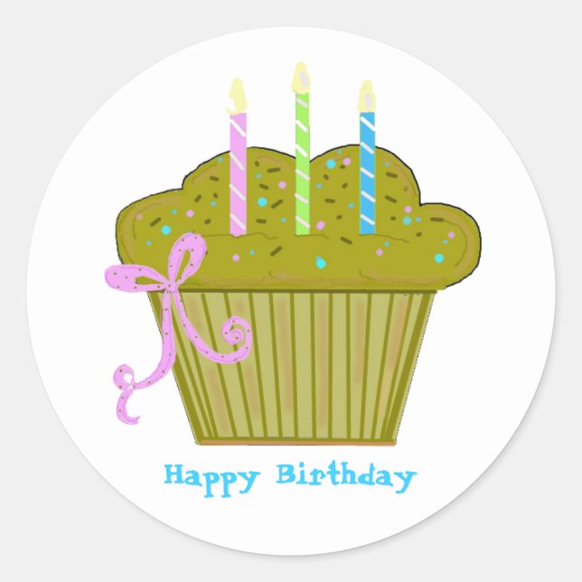 Yummy Birthday Cupcake Classic Round Sticker (Front)