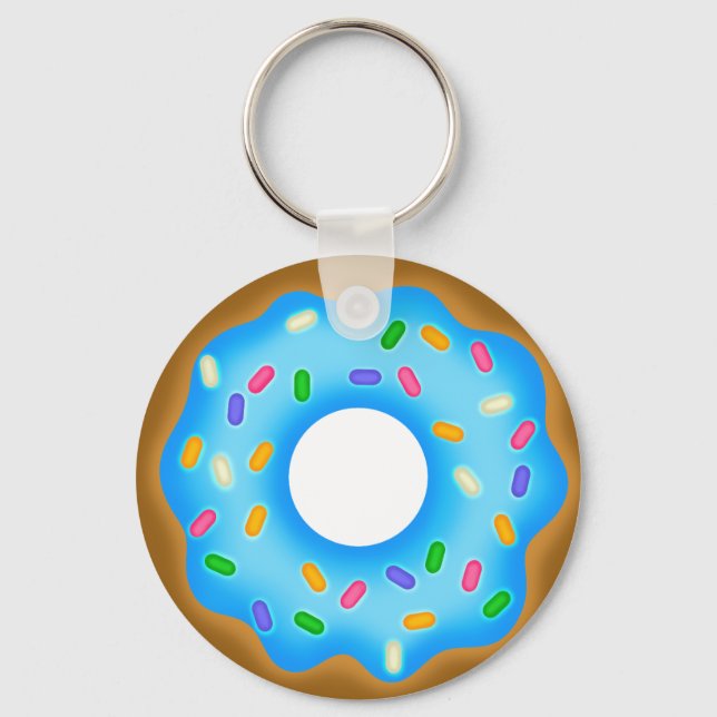 Yummy Blue Iced Sprinkled Sweet Doughnut Keychain (Front)