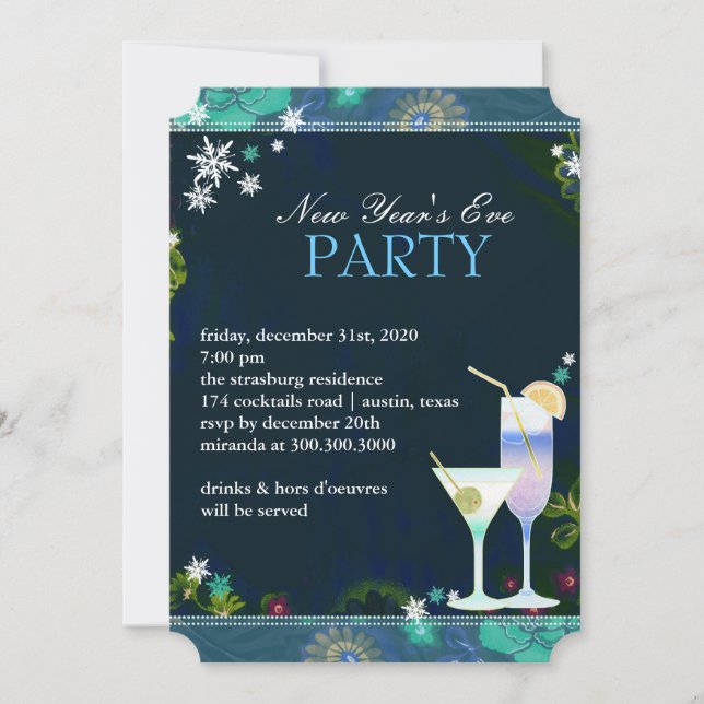 Yummy Cocktails New Year's Eve Party Invitation (Front)