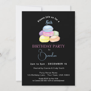 YUMMY COLORFUL MACAROONS, BIRTHDAY PARTY INVITATION