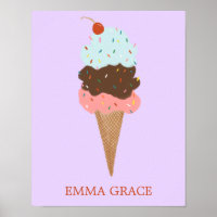 Yummy Colourful Ice Cream Cone Triple Scoop CUSTOM