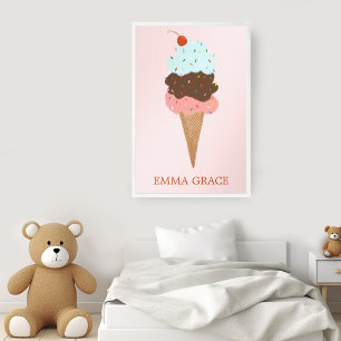 Yummy Colourful Ice Cream Cone Triple Scoop CUSTOM Poster