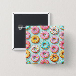 Yummy cream donuts blue 2 inch square button