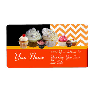 YUMMY CUPCAKES DESERT SHOP, Orange White Chevron