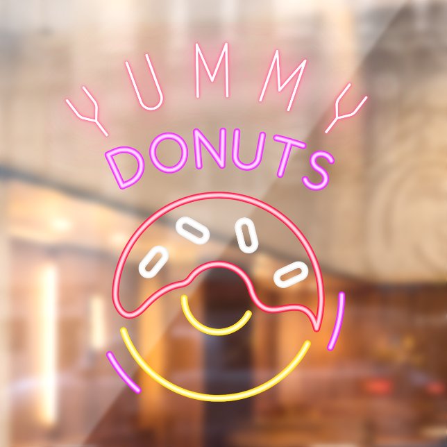 Yummy Doughnuts Faux Neon Light Doughnut Shop Window Cling (Sheet 2)