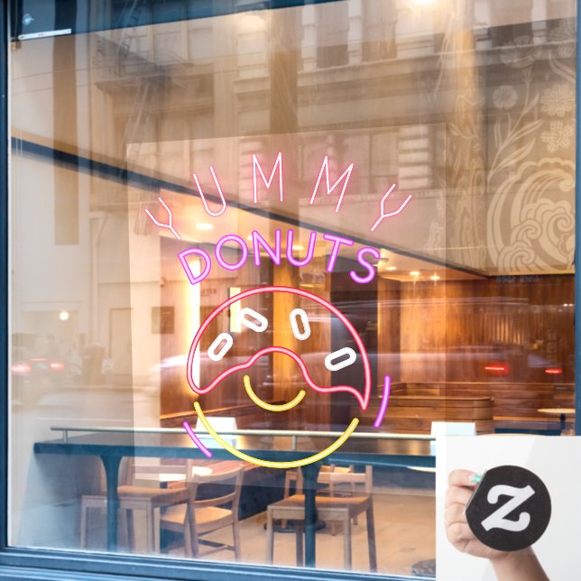 Yummy Doughnuts Faux Neon Light Doughnut Shop Window Cling (Cafe Window)