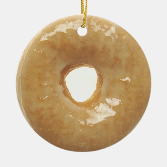 Yummy Glazed Donut Food Christmas Ceramic Ornament (Front)