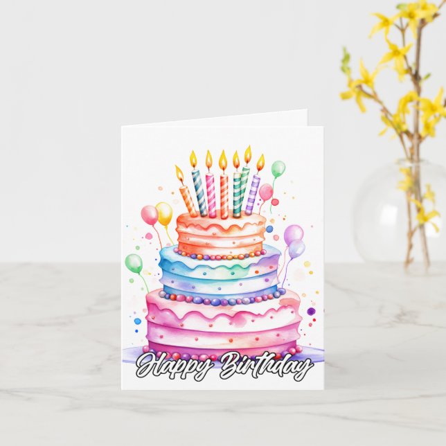 Yummy Happy Birthday Party Cake Card (Yellow Flower)