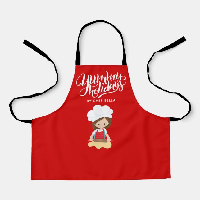 Yummy Holidays By Chef Custom Name Girl Baking Apron (Front)