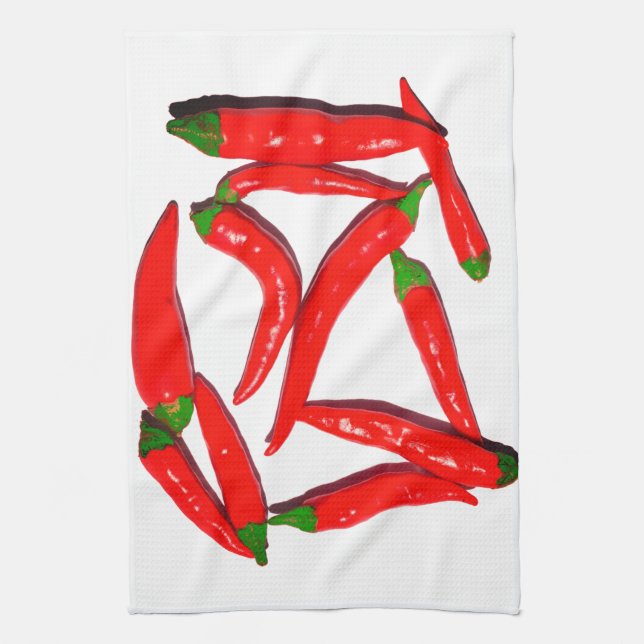 Yummy Hot Red Green Chili Pepper Kitchen Towel (Vertical)