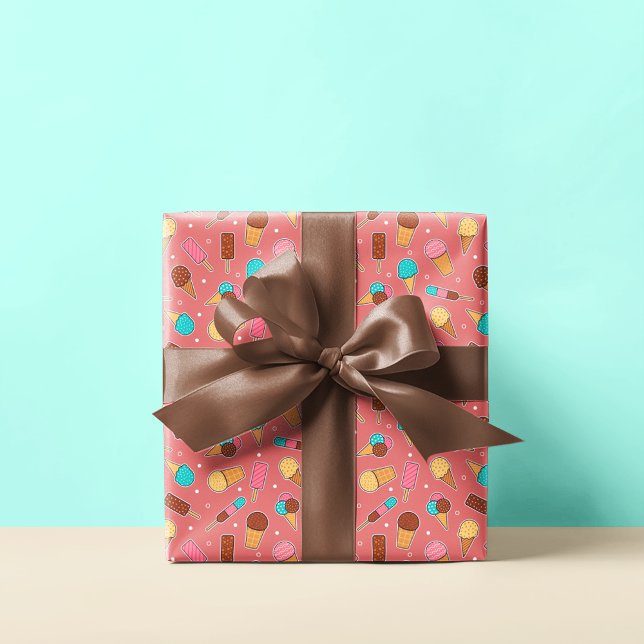 Yummy Ice Cream Pattern | Dark Pink Wrapping Paper (Creator Uploaded)