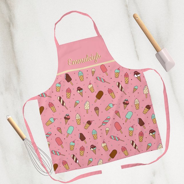 Yummy Ice Cream Pattern | Strawberry Pink Apron (Creator Uploaded)