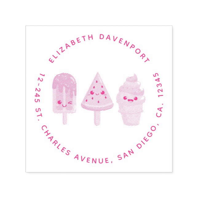 Yummy Ice Cream Trio Summer Vibe Address Self-inking Stamp (Design)