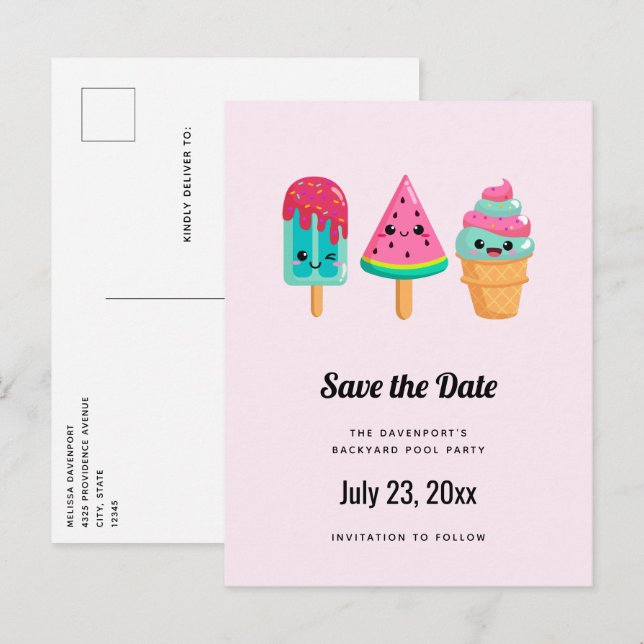 Yummy Ice Cream Trio Summer Vibe Announcement Postcard (Front/Back)