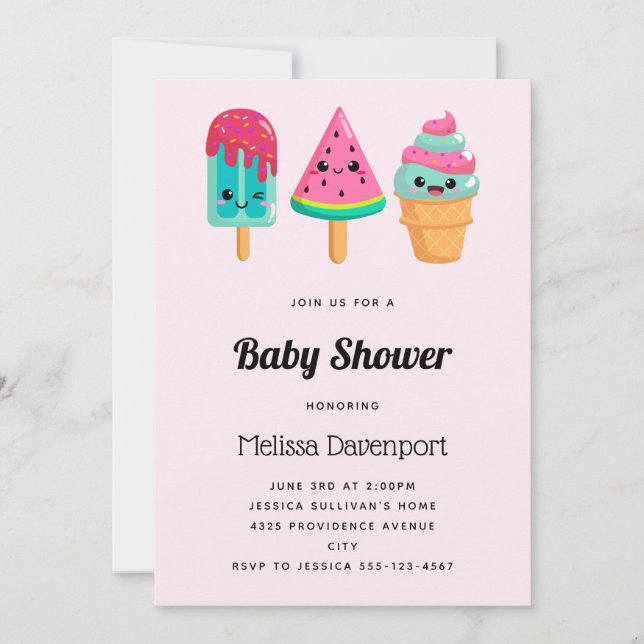 Yummy Ice Cream Trio Summer Vibe Baby Shower Invitation (Front)