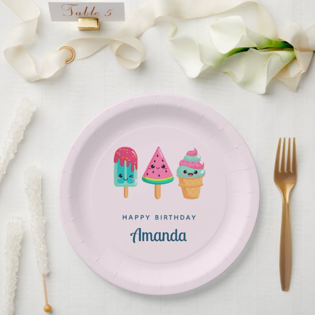 Yummy Ice Cream Trio Summer Vibe Birthday Paper Plate (Wedding)