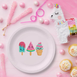 Yummy Ice Cream Trio Summer Vibe Birthday Paper Plate