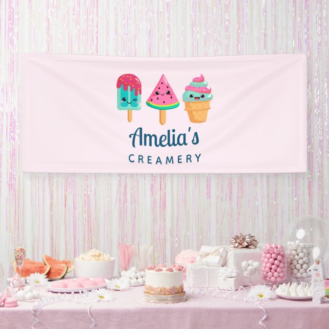 Yummy Ice Cream Trio Summer Vibe Business Banner (Party)