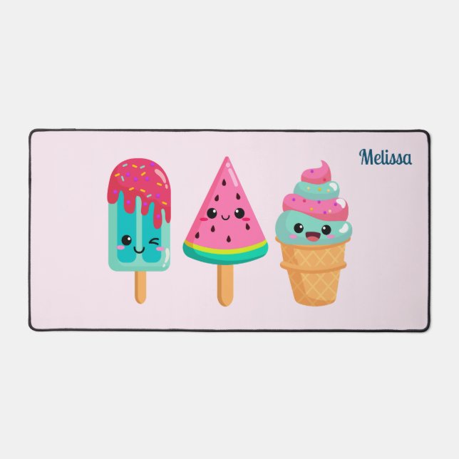 Yummy Ice Cream Trio Summer Vibe Desk Mat (Front)