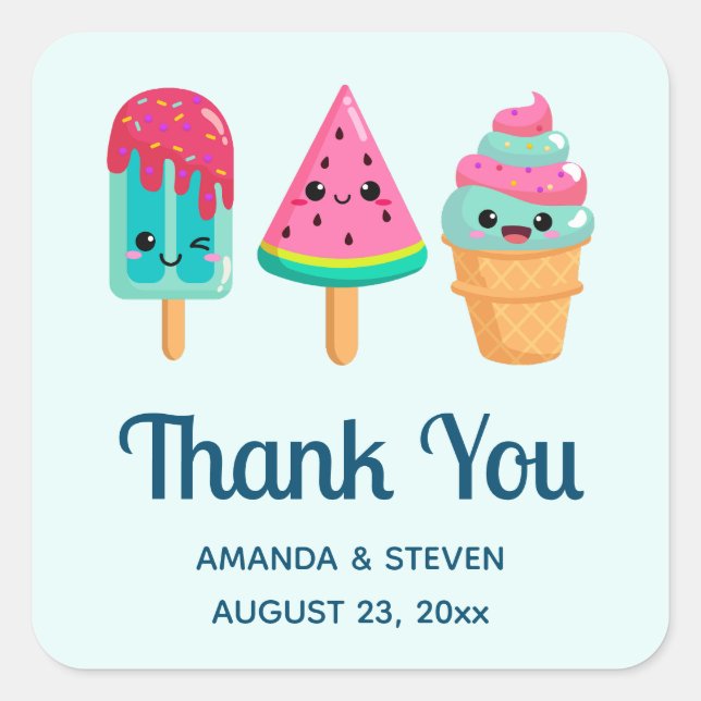 Yummy Ice Cream Trio Summer Vibe Event Thank You Square Sticker (Front)