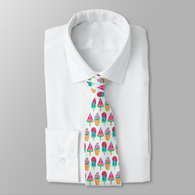 Yummy Ice Cream Trio Summer Vibe Pattern Tie (Tied)