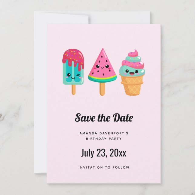 Yummy Ice Cream Trio Summer Vibe Save The Date (Front)