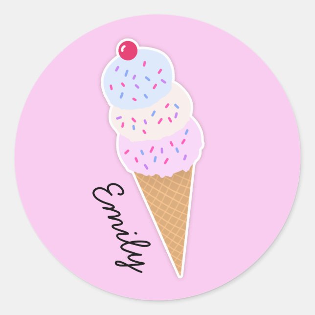 Yummy Icecream Cone Personalized Round Sticker (Front)