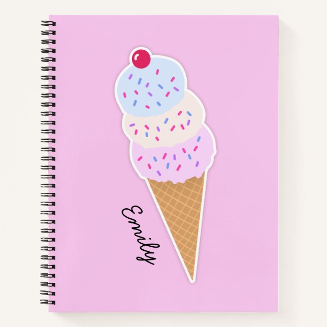 Yummy Icecream Cone Personalized Spiral Notebook (Front)
