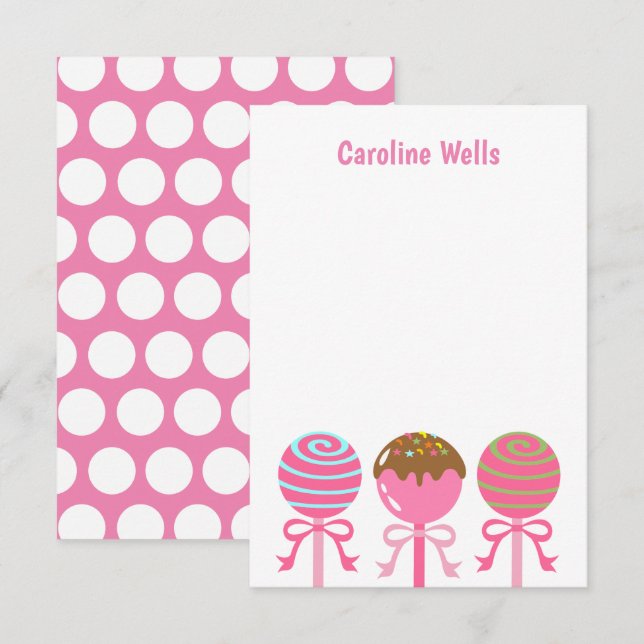 Yummy Pink Cake Pops Cartes de notes personnalisée (Devant / Derrière)