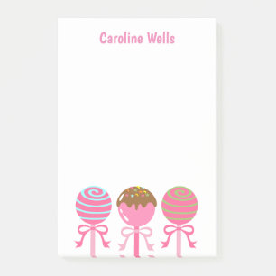 Yummy Pink Cake Pops Personalized Post-it Notepad
