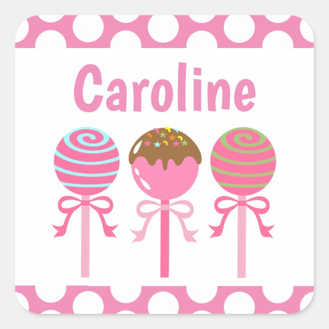 Yummy Pink Cake Pops Personalized Stickers (Front)