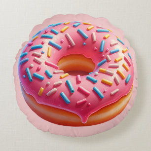 Yummy Pink Doughnut with Sprinkles Stickers Round Pillow