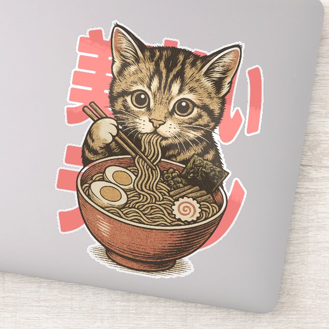 Yummy Ramen Kitten Vinyl Sticker (Detail)