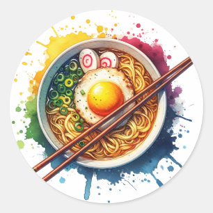 Yummy Ramen Noodles and Chopsticks Classic Round Sticker