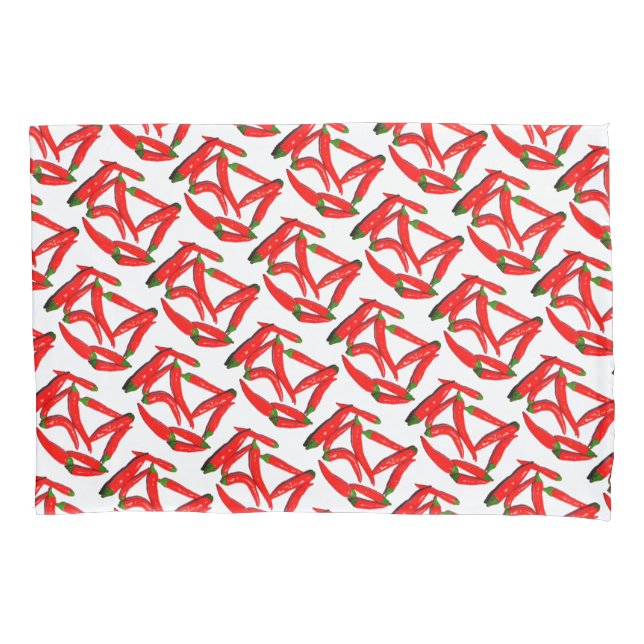 Yummy Red Hot Spicy Chili Peppers Pattern Pillowcase (Front)